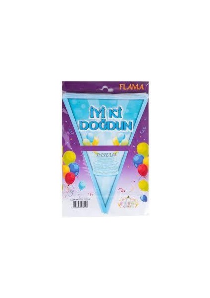 Doğum Günün Kutlu Olsun Pastalı Mavi Üçgen Flama