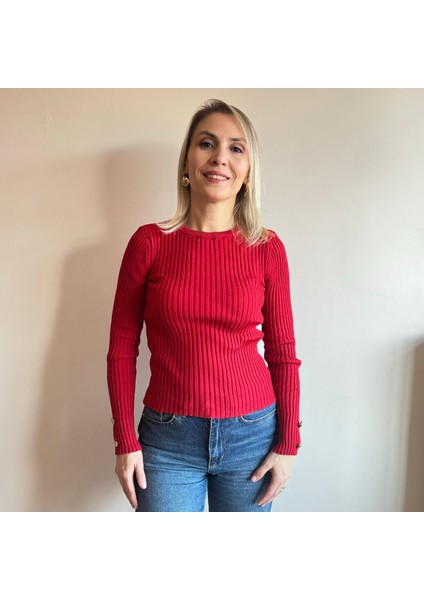 Kırmızı Gold Düğme Detaylı Triko fiyatları