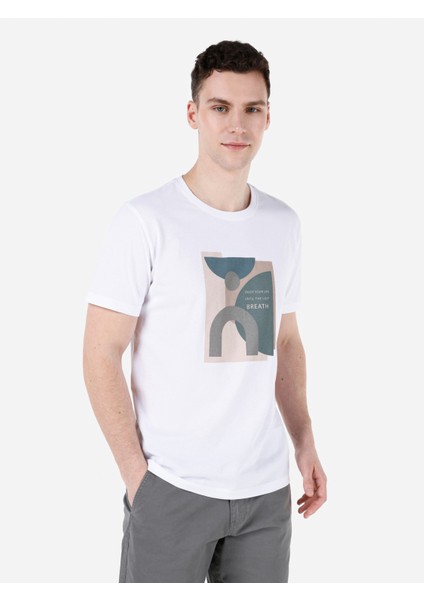 Regular Fit Yuvarlak Yaka Erkek Beyaz Kısa Kol Tişört Cl1067612