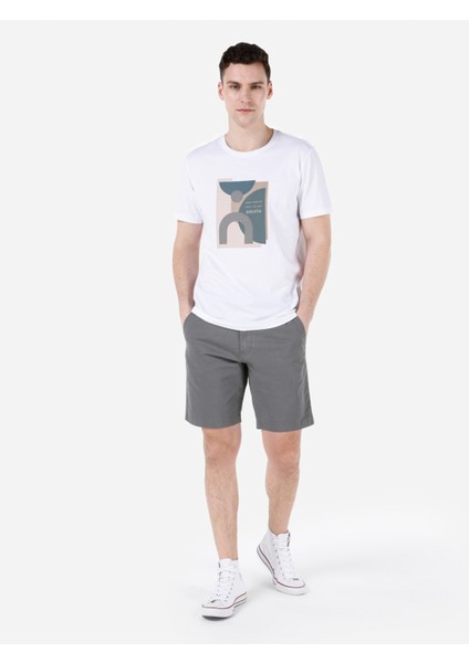 Regular Fit Yuvarlak Yaka Erkek Beyaz Kısa Kol Tişört Cl1067612