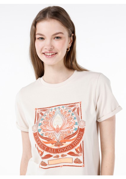 Ekru Kadın Tshirt K.kol