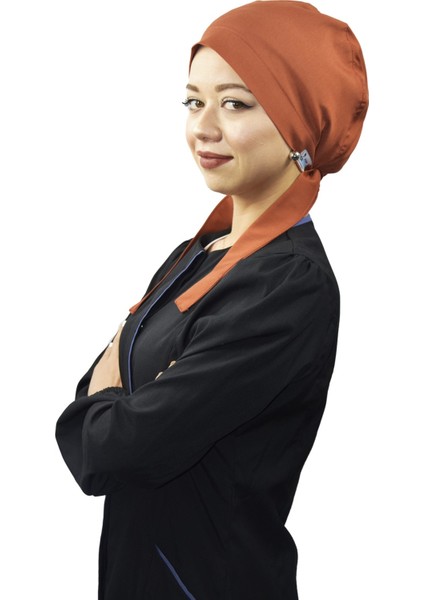 Tesettür Kiremit Renk Likralı Doktor Hemşire Hastane Aşçı Cerrahi Bone