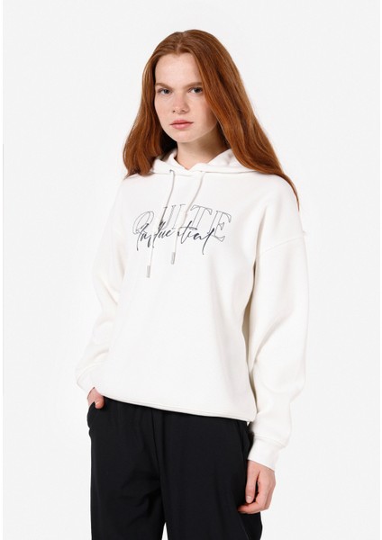 Regular Fit Kapüşonlu Kadın Beyaz Sweatshirt Cl1071110