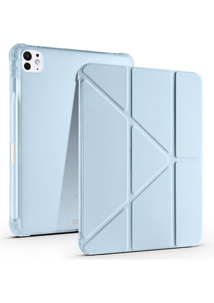 Apple Ipad Pro 11 2024 ile Uyumlu Kılıf Üçgen Standlı Kalem Bölmeli Uyku Modlu Tablet Kılıfı