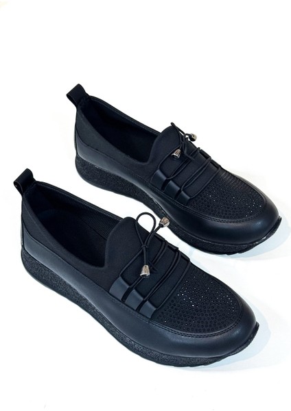 BA04151 Siyah Kadın Lastikli Bağcıksız Taşlı Büyük Numara Günlük Spor Ayakkabı fiyatları