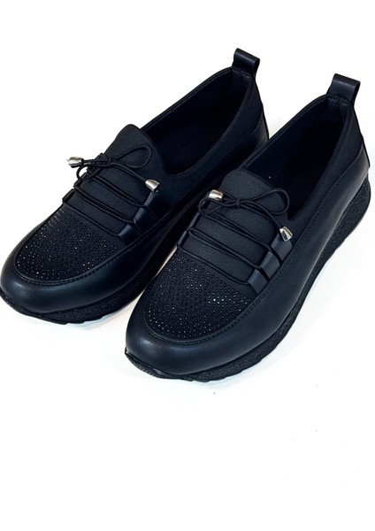 BA04151 Siyah Kadın Lastikli Bağcıksız Taşlı Büyük Numara Günlük Spor Ayakkabı modelleri