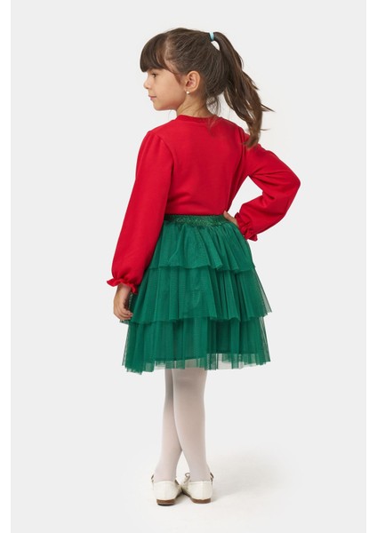 (5-8 Yaş) Mnn Payet Detaylı Yılbaşı Konsept Kız Çocuk Tütü etekli takım - Kırmızı fiyatları