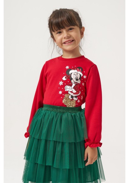 (5-8 Yaş) Mnn Payet Detaylı Yılbaşı Konsept Kız Çocuk Tütü etekli takım - Kırmızı modelleri