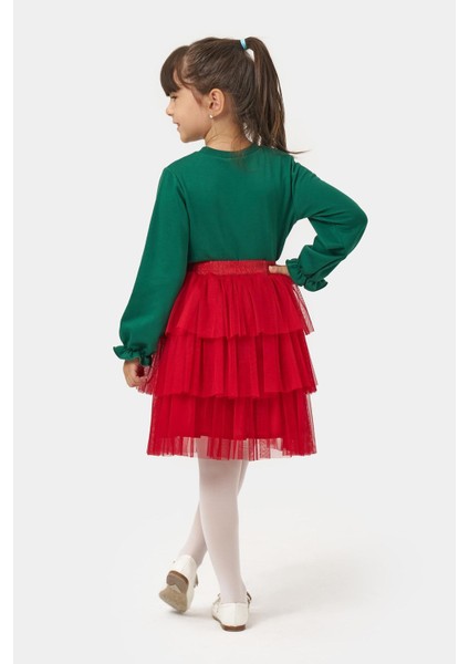 (5-8 Yaş) Mnn Payet Detaylı Yılbaşı Konsept Kız Çocuk Tütü etekli takım - Yeşil fiyatları