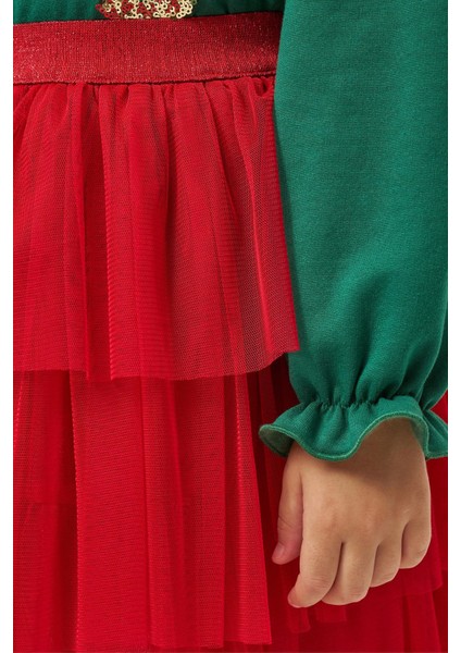 (5-8 Yaş) Mnn Payet Detaylı Yılbaşı Konsept Kız Çocuk Tütü etekli takım - Yeşil indirimleri