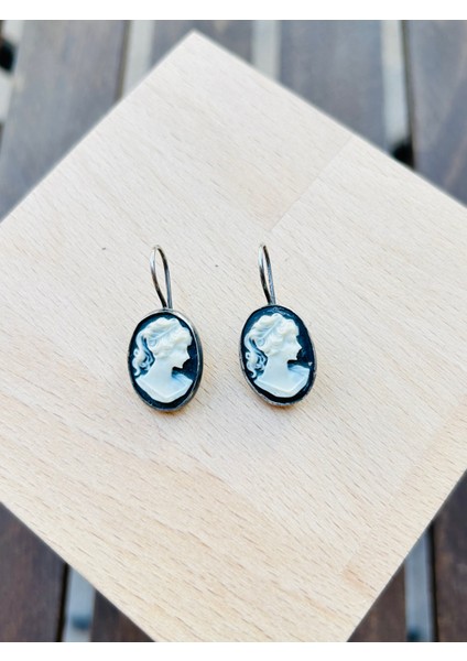 Antika Cameo Madalyon Gümüş Küpe
