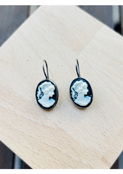 Antika Cameo Madalyon Gümüş Küpe