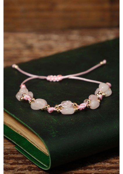 Aşk Mutluluk Pembe Kuvars Macrome Doğal Taş Bileklik SM-B-0278