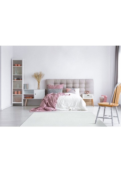 Sateen Koleksiyonu Makinede Yıkanabilen, Kolay Kullanımlı Kaymaz Taban Halı ST09 Beyaz