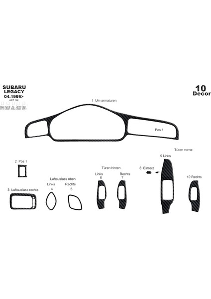 Subaru Legacy Konsol-Maun Kaplama 1999-2004 10 Parça