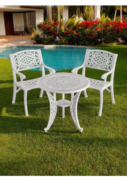 Ferforje Görünümlü Plastik Yuvarlak Ø75 Cunda Masa Sandalye Takımı 1 Masa 2 Sandalye Balkon, Bahçe Mobilyası fiyatları