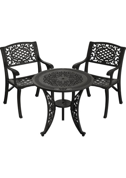 Ferforje Görünümlü Plastik Yuvarlak Ø75 Cunda Masa Sandalye Takımı 1 Masa 2 Sandalye Balkon, Bahçe Mobilyası modelleri