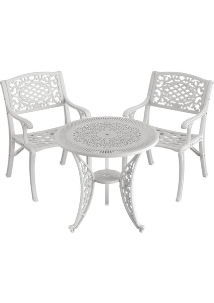 Ferforje Görünümlü Plastik Yuvarlak Ø75 Cunda Masa Sandalye Takımı 1 Masa 2 Sandalye Balkon, Bahçe Mobilyası fırsatları
