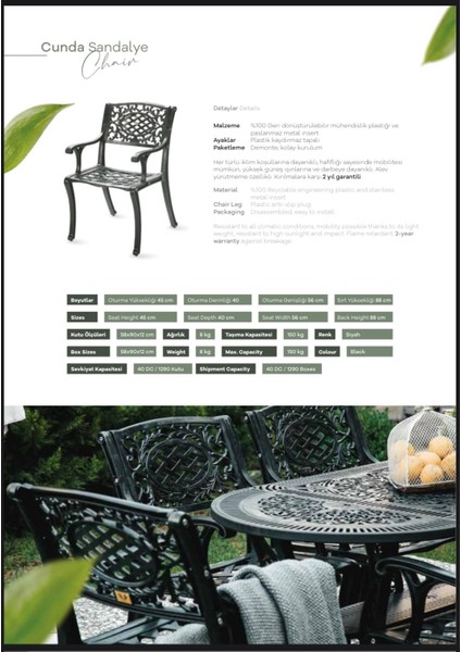 Ferforje Görünümlü Plastik Yuvarlak Ø75 Cunda Masa Sandalye Takımı 1 Masa 2 Sandalye Balkon, Bahçe Mobilyası indirimleri