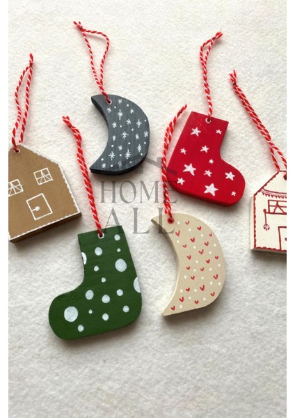 Yılbaşı Ahşap Çam Ağacı Süsü 6'lı, Yeni Yıl Dekor Süs modelleri