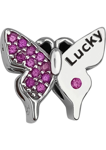 Pembe Taşlı Şanslı Kelebek Charm