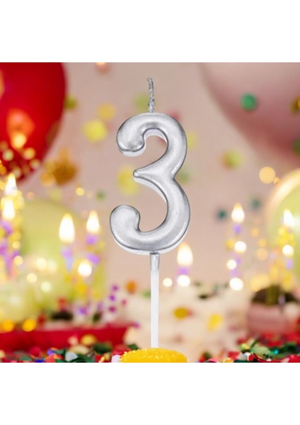 3 Yaş Gümüş Rakam Mum