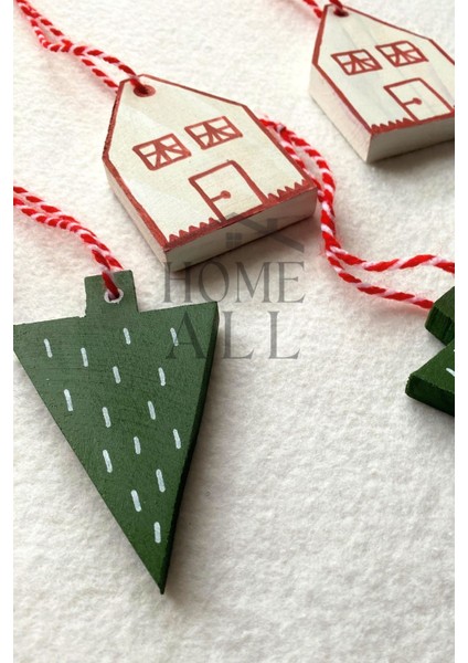 Yılbaşı Ahşap Çam Ağacı Süsü 6'lı, Yeni Yıl Dekor Süs, Ahşap Dekoratif Noel Süsü