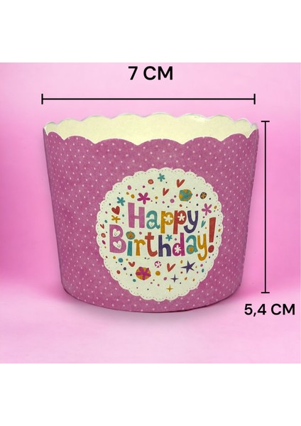 24 Adet Doğum Gününe Özel Cupcake Kağıdı "happy Birthday!" - Pembe Renkli