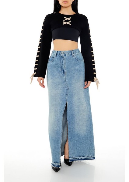 F21 Bağcıklı Crop Kazak