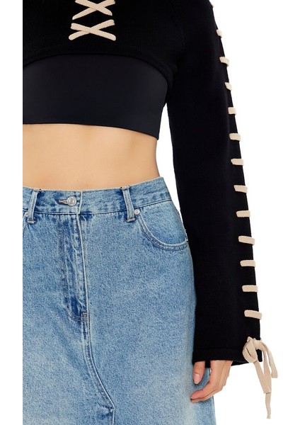 F21 Bağcıklı Crop Kazak