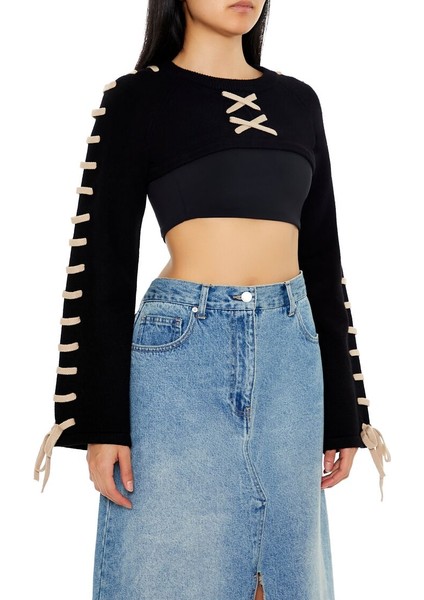 F21 Bağcıklı Crop Kazak