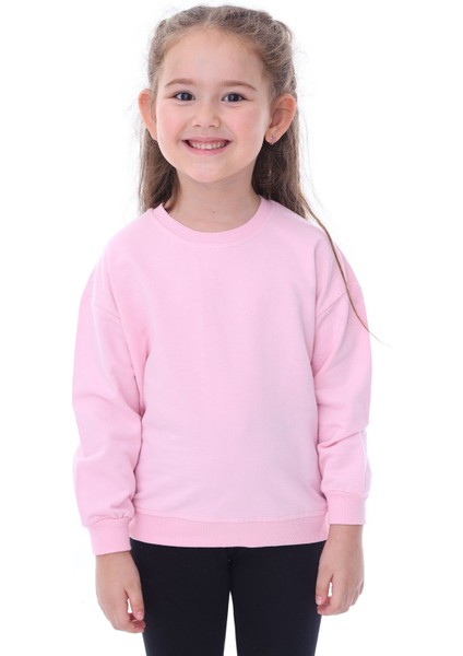 Basic Düz Renk Pembe Fırçalı Yumuşak Pamuk Sweatshirt