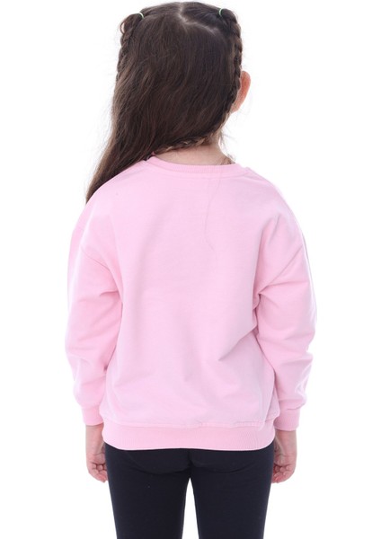 Basic Düz Renk Pembe Fırçalı Yumuşak Pamuk Sweatshirt