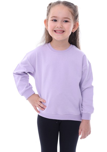 Basic Düz Renk Lila Fırçalı Yumuşak Pamuk Sweatshirt