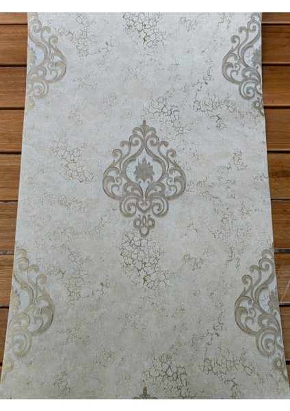 Gold Işıltılı Hafif Kabartmalı Damask Klasik Duvar Kağıdı (5m2)