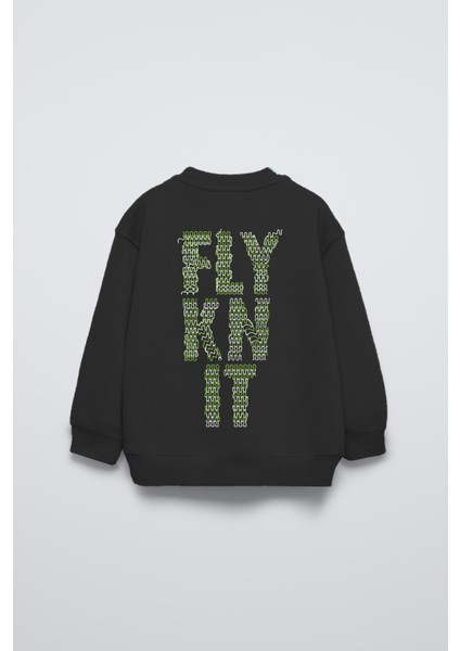 Siyah Bisiklet Yaka Collective Yazılı Arka Fly Kn It Yazılı Oversize Çocuk Sweatshirt fiyatları