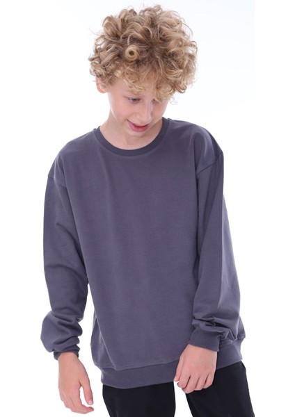 Oversize Unisex Basic Düz Antrasit Renk  Pamuk Sweatshirt