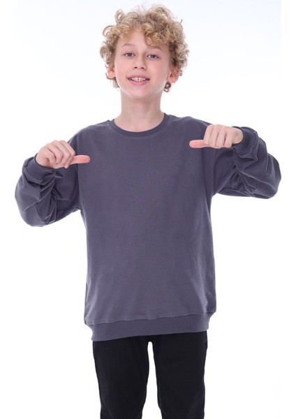 Oversize Unisex Basic Düz Antrasit Renk  Pamuk Sweatshirt