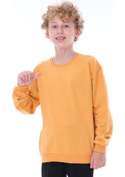 Oversize Unisex Basic Düz Turuncu Renk Pamuk Sweatshirt (2-11 Yaş) fiyatları