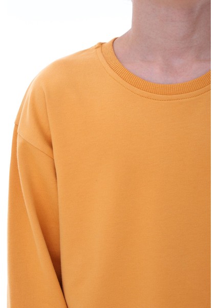 Oversize Unisex Basic Düz Turuncu Renk Pamuk Sweatshirt (2-11 Yaş) modelleri
