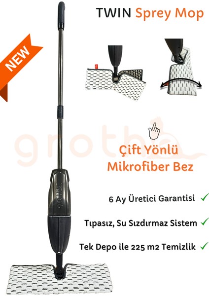 Twin Çift Taraflı Sprey Mop -Tıpasız Sistem - Üretici Garantili