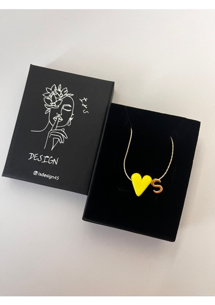 Murano Sarı Kalp Harfli Kolye