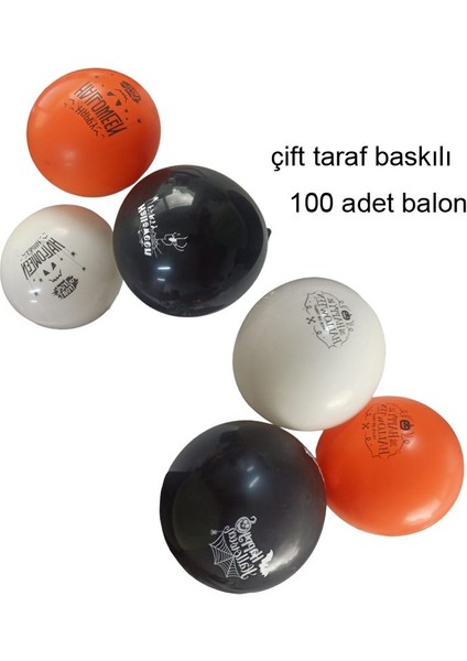 Turuncu Siyah Beyaz Renk Halloween Ürkünçler Lateks Balon 100 Adet