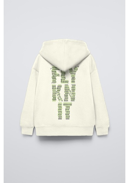 Krem Kapüşonlu Collective Yazılı Arka Fly Kn It Yazılı Oversize Çocuk Sweatshirt fiyatları