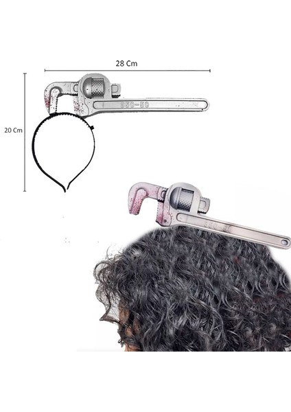 Halloween Şaka Kafaya Geçen Kanlı Boru Anahtarı Taç Plastik 20 x 28 cm 1 Adet