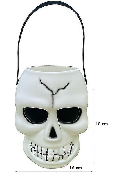 Sesli Işıklı Kuru Kafa Şeklinde Halloween Kapaklı Şeker Toplama Kovası Plastik 1 Adet modelleri