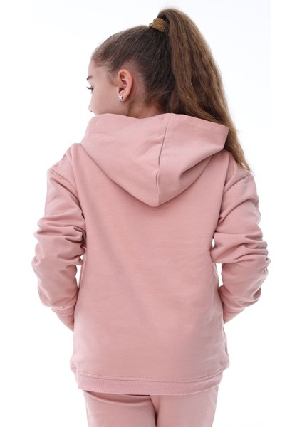 Basic Kapüşonlu Şardonlu Kanguru Cep Detaylı Çocuk Sweatshirt 3-10 Yaş Pudra modelleri