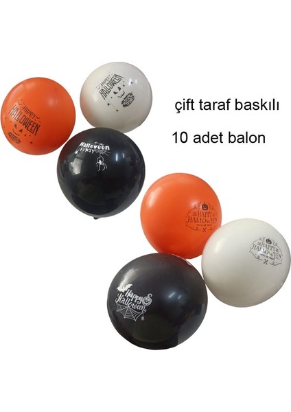 Turuncu Siyah Beyaz Renk Halloween Ürkünçler Lateks Balon 10 Adet