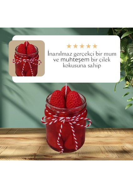 Çilek Kokulu Çilek Reçeli Dekoratif Mum (Doğal Soya Wax)