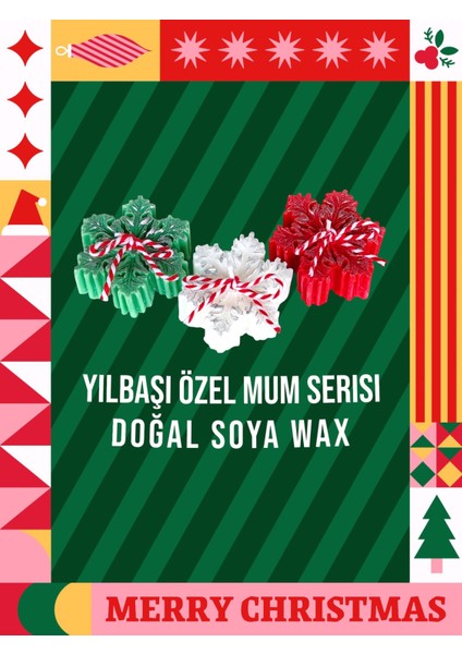 %100 Doğal Soya Wax Mum 3 Lü Kar Tanesi Kokulu Dekoratif Yılbaşı Mumu